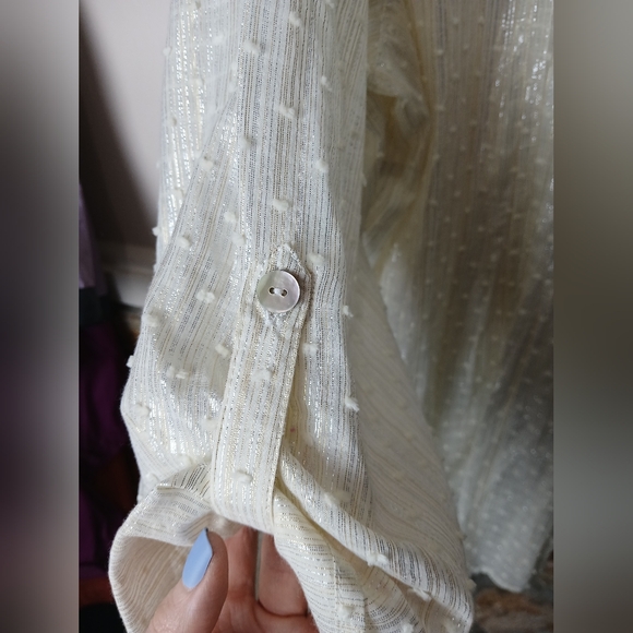 Ruby Rd. Women's Roll Sleeve Cream Shimmer Plus Size Blouse 3X - Picture 4 of 9